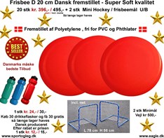 Frisbee 20 stk Dansk fremstillet og 2 stk Frisbeemål Tilbud