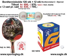 Bordtennispakke 120 bolde og 12 stk 2-stjernet Bordtennisbat Tilbud