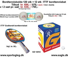 Bordtennispakke 120 bolde og 12 stk ITTF Bat Tilbud Udsolgt