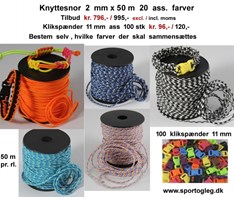 Knyttesnor 2 mm x 50 m  20 ass Farver Tilbud