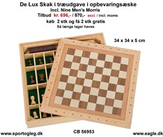 Skak De Lux  i opbevaringsæske i træudgave